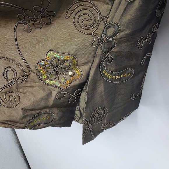 Susan Graver Style Green Floral Print Sequin Blazer Light Suit Coat Large - Picture 7 of 9